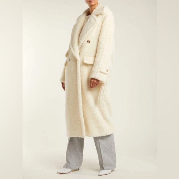 Max Mara Fall Winter Cream Cheiti Alpaca Fur Teddy Coat Jacket Fringe L XL - Picture 3 of 17